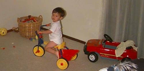 Aden with his favorite transportation